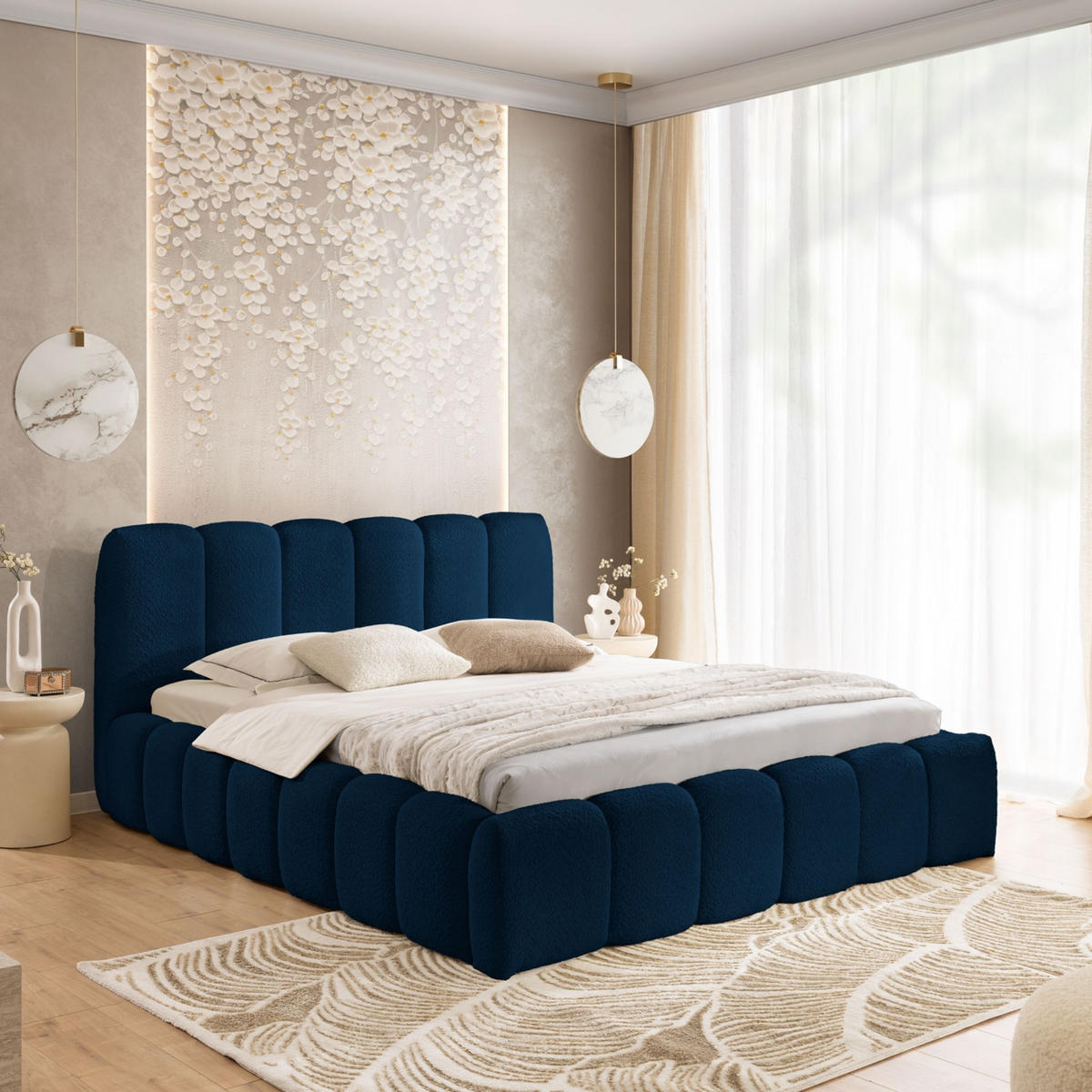 POLSTERBETT mit Stauraum 180x200 cm in Marineblau - Dunkelblau, Textil (180/200cm) - Home Collective