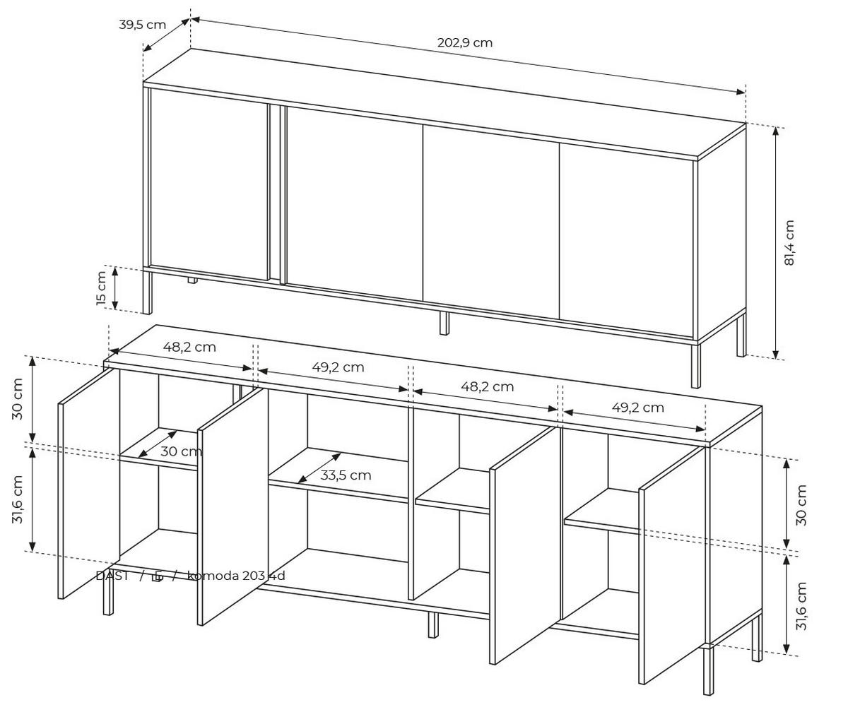 SIDEBOARD Dast beige 203 / 39,5 / 81cm - Beige/Schwarz, Holz/Holzwerkstoff (203/81/39.5cm) - Feldmann-Wohnen