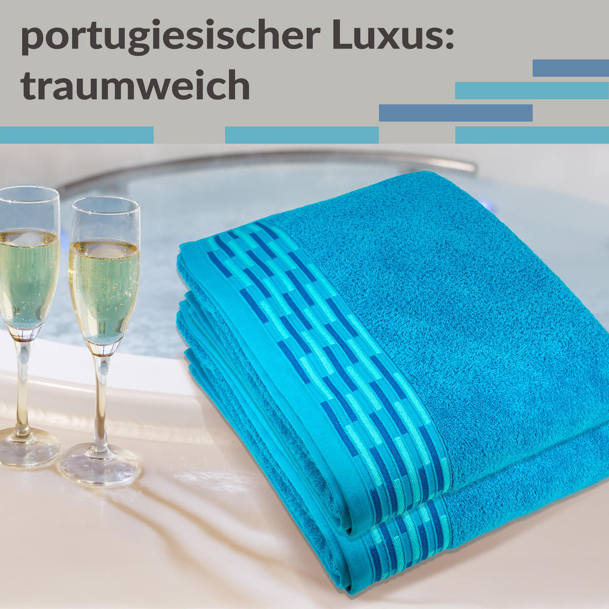 DUSCHTUCH Lugano Aquamarin 2er 70x140 cm - Blau, Textil (70/140cm) - Lashuma
