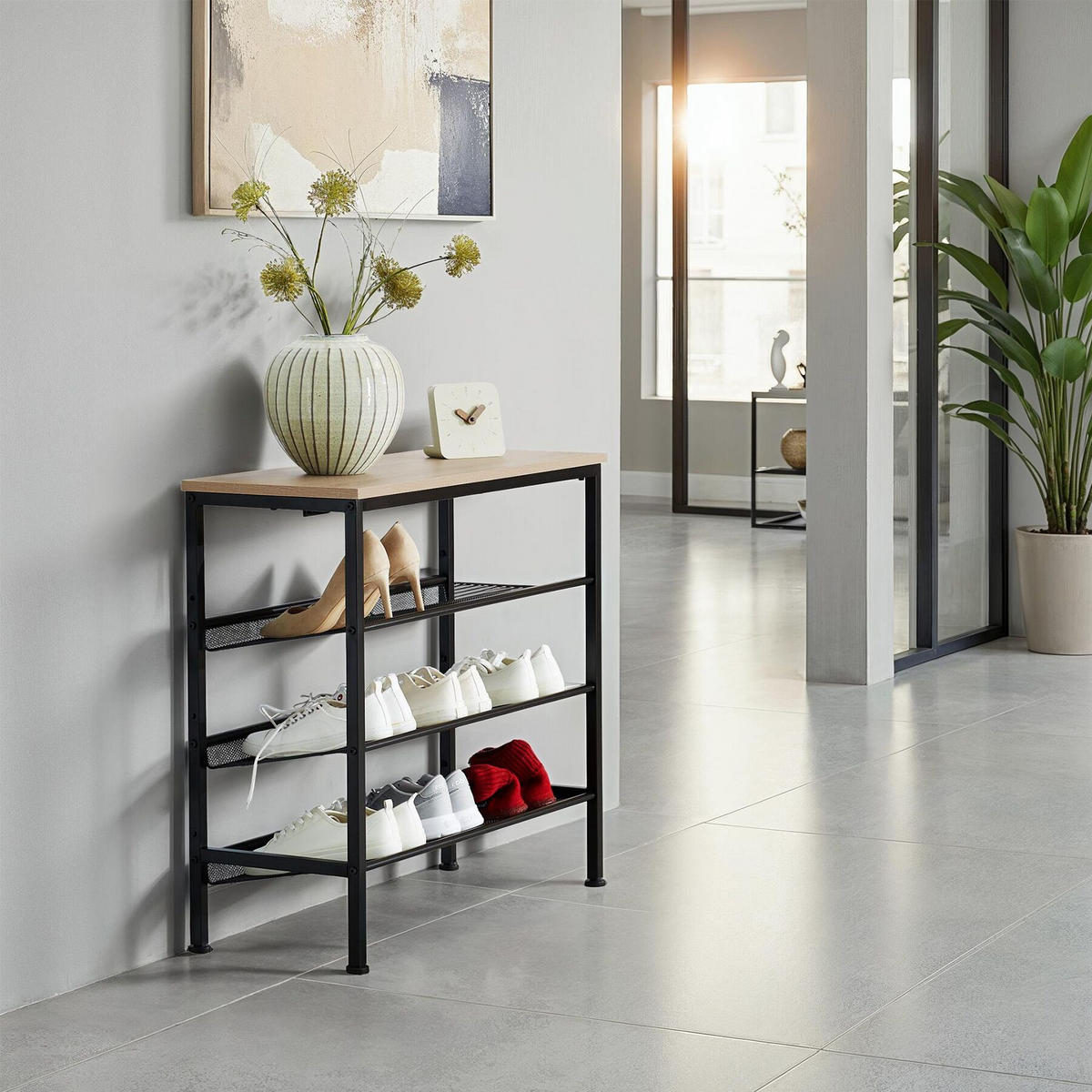 SCHUHREGAL Wolverhampton,75,5 x 30,5 x 69,5 cm,Industrial Holz hell, Eiche Sonoma - Naturfarben, Holz (30.5/69.5/75.5cm) - tectake