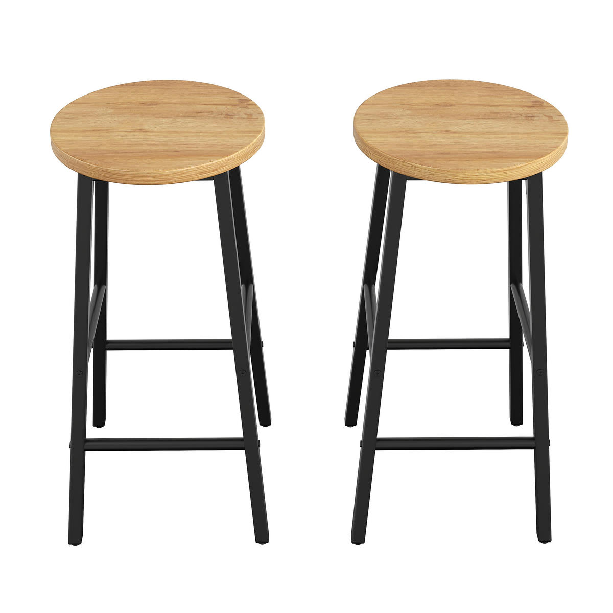 BARHOCKER 2er Set 63cm Holzoptik Sitz Schwarz Metall - Schwarz, Metall (30/63/30cm) - FLIEKS