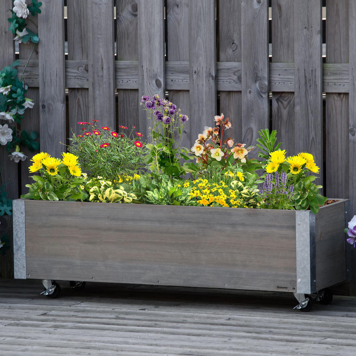 HOCHBEET auf Rollen DE-12254 mit Bewässerung u. Drainage Grau - Grau, Holz (96/30/30.6cm) - ComfortXL