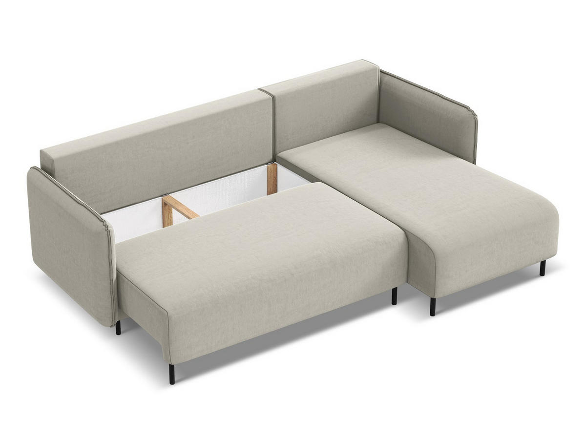 ECKSOFA mit Schlaffunktion Samt Stoff Creme - Perlmutt/Creme, Holz/Textil (236/162cm) - Makamii