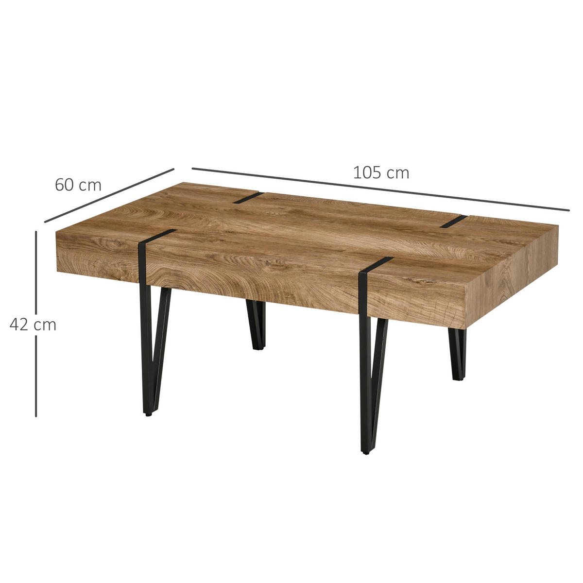 COUCHTISCH Beistelltisch Kaffeetisch mit verstellbaren Fußstützen Sofatisch - Naturfarben, Kunststoff (105/60/42cm) - HOMCOM