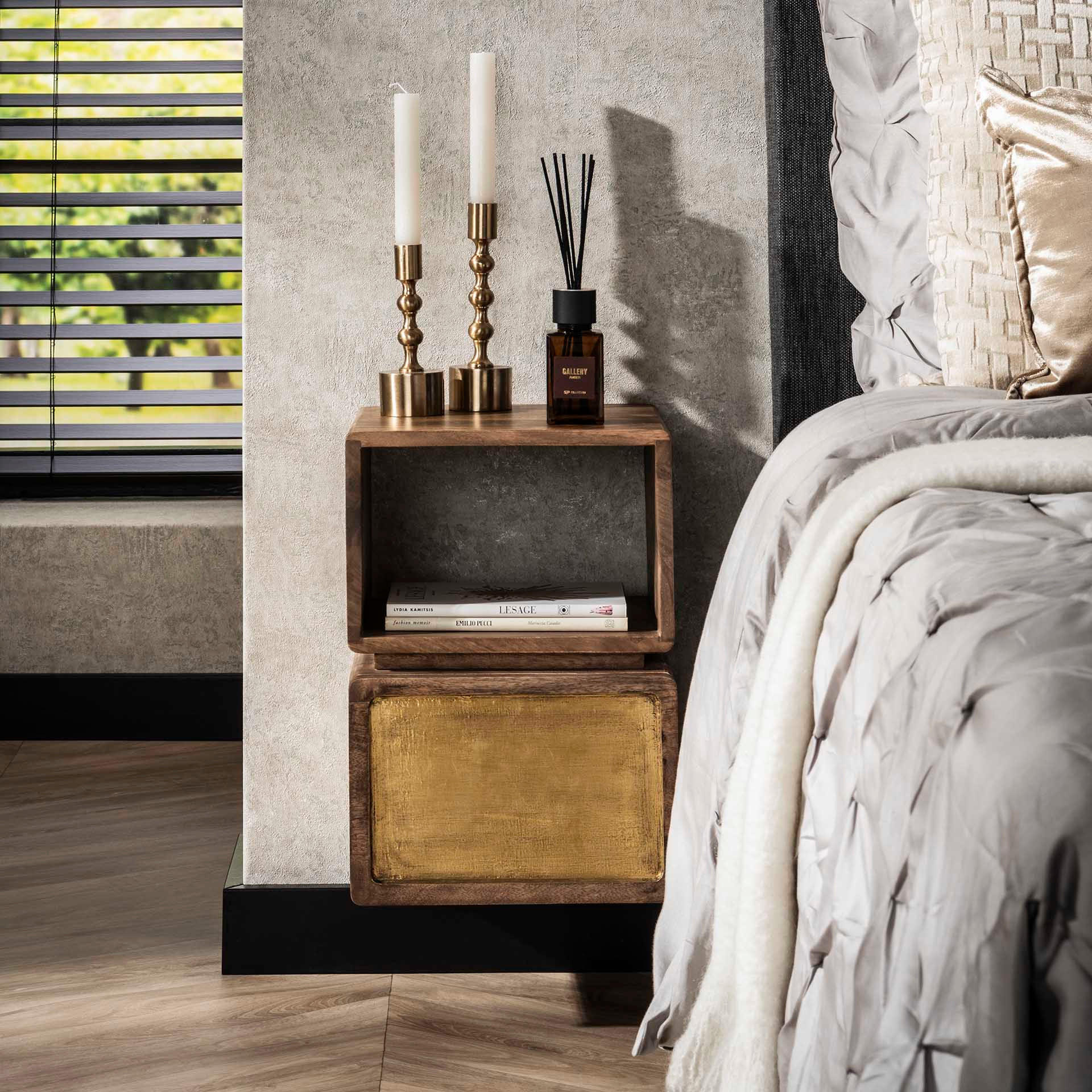 NACHTTISCH Messing Braun 30/30/42 cm - Braun, Holz (30/42/30cm) - Hoyz Collection