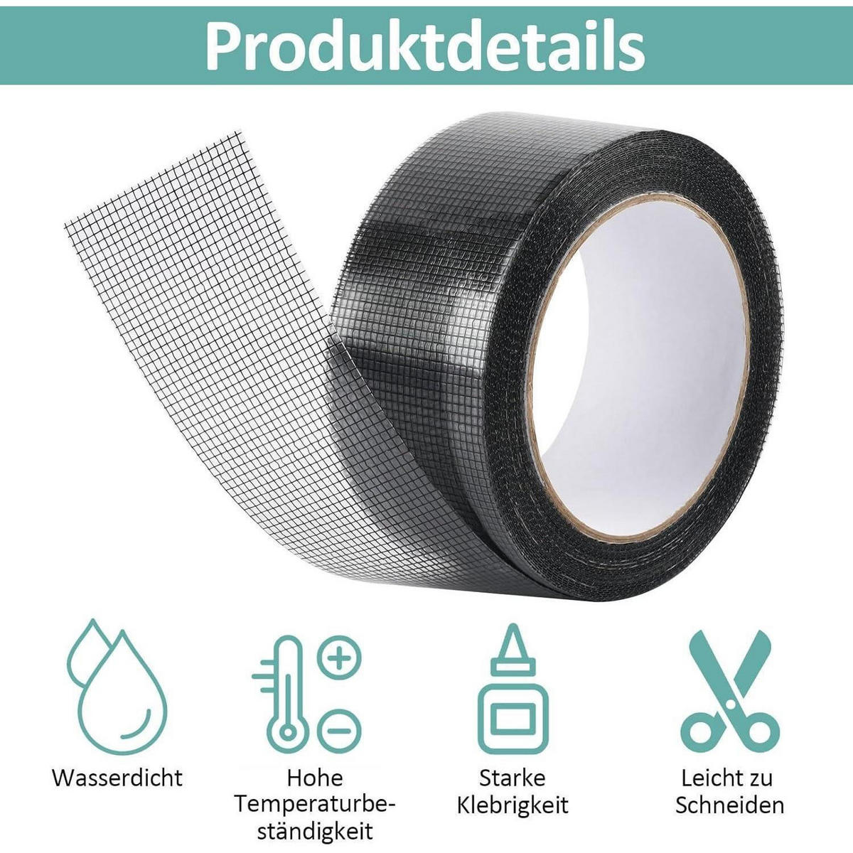FLIEGENGITTER Reparaturband 5 cm x 900 cm Schwarz - Schwarz, Kunststoff (5/16/16cm)