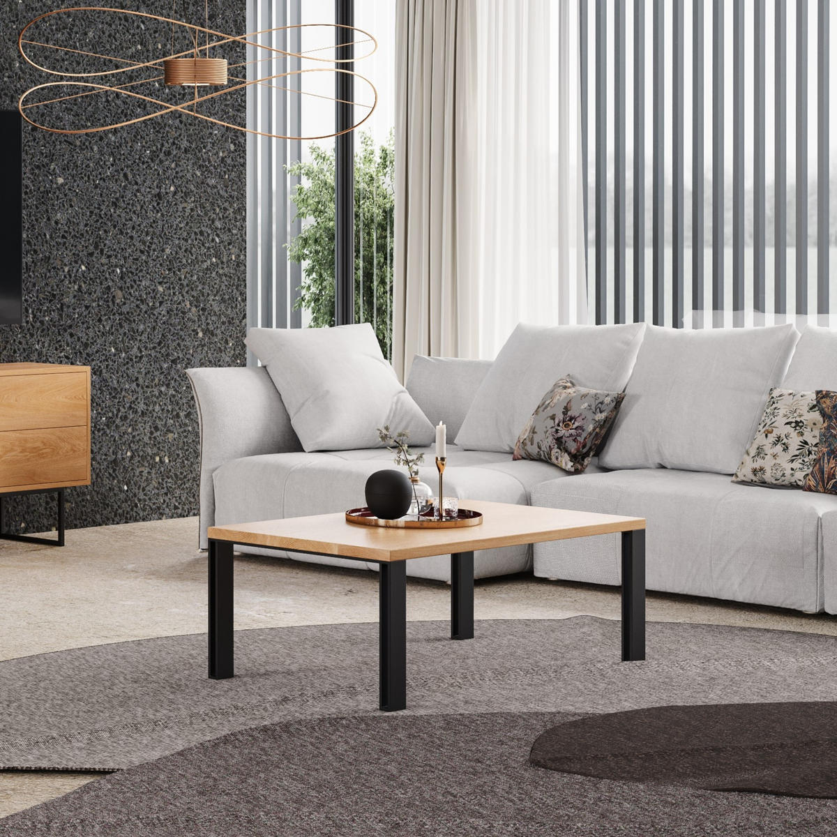 COUCHTISCH Fold aus massivem Eichenholz 80 cm - Eichefarben/Schwarz, Holz/Metall (80/60/45cm) - Danzz