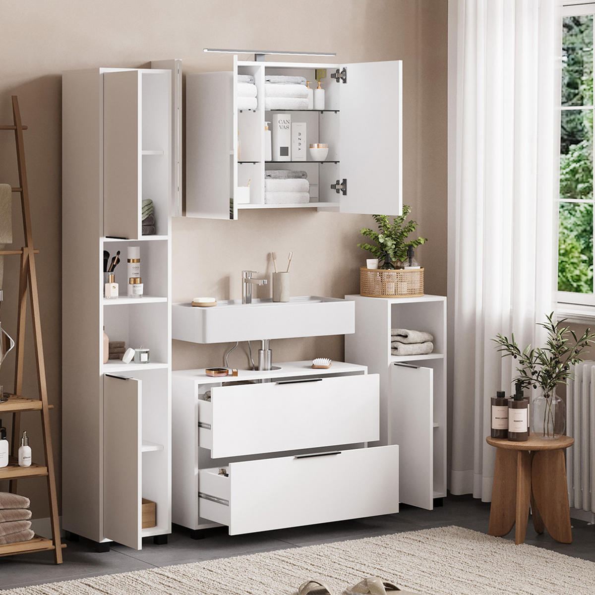 BADMÖBEL-SET Alina Weiß 4 Teile - Weiß, Holzwerkstoff (80/60/30cm) - Vicco