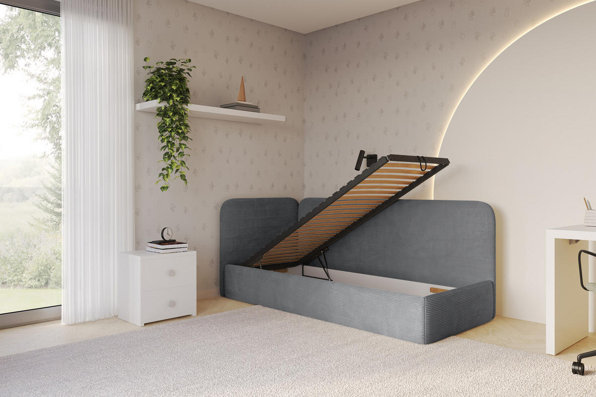 EINZELLBETT Jugendbett mit Bettkasten und Matratze H3/H4, Rechts - ELSY 80x200 Dunkelgrau - Schieferfarben, Holzwerkstoff/Textil (80/200cm) - ALTDECOR