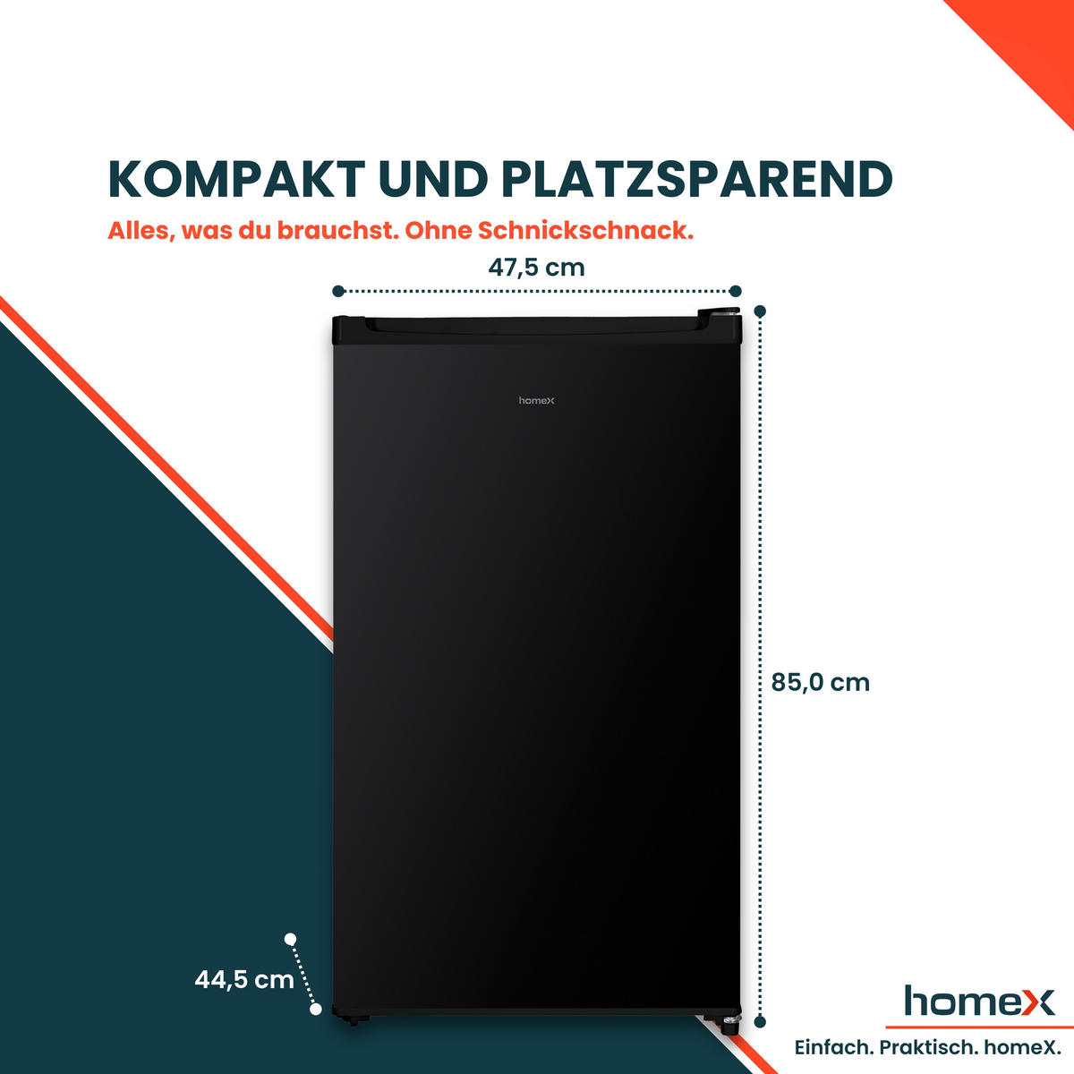 KÜHLSCHRANK CS0881-B ohne Gefrierfach klein - 90L Nutzinhalt, freistehend, kompakt, schwarz - Schwarz, Glas/Kunststoff (47.5/85/44.5cm) - homeX