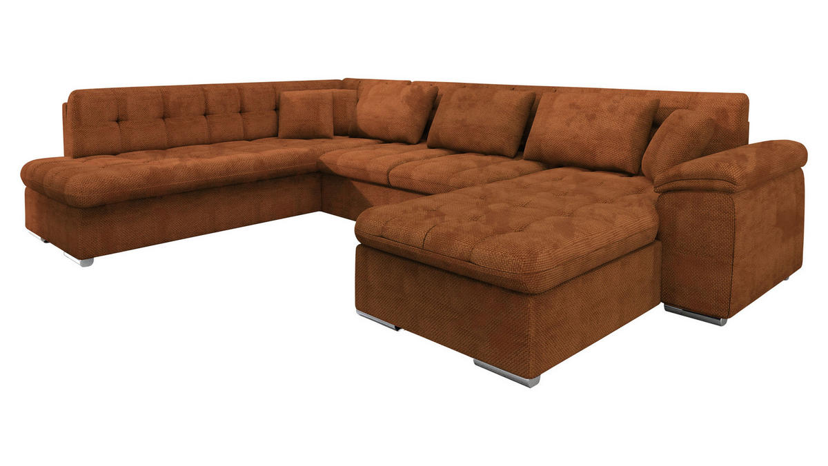 WOHNLANDSCHAFT Niko Bis, Seite: Rechts - Dunkelorange, Holz/Textil (348/76/205cm) - MIRJAN24