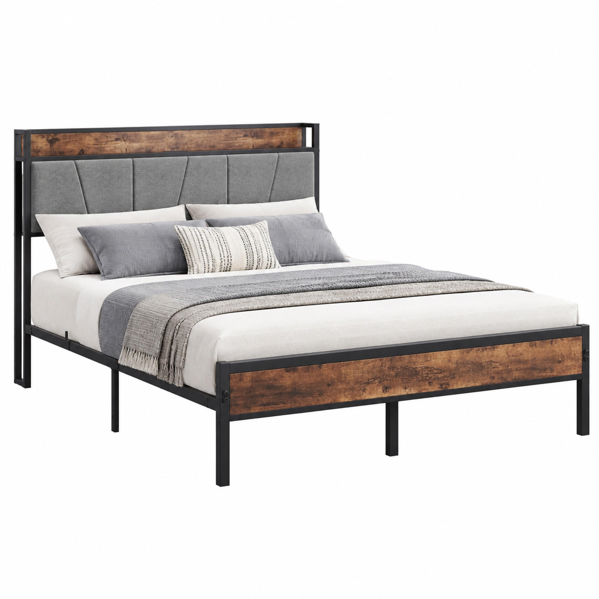 BETT mit LED und Stauraum 140x200 cm MDF/Metall Antikbraun - Braun, Metall (140/200cm) - Meubliv