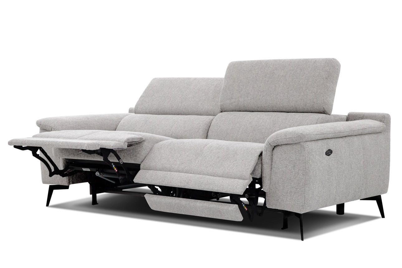 RELAXSOFA FIERO 3-Sitzer mit 2 Relaxfunktionen, hellgrau - Hellgrau/Schwarz, Holzwerkstoff/Textil (212/82/103cm) - Courtois Laville