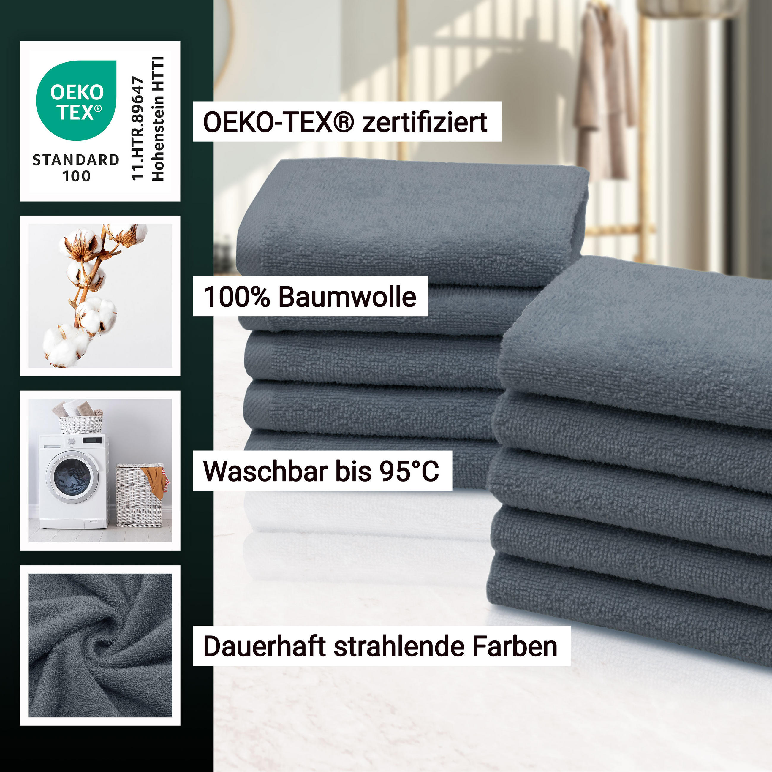 SEIFTÜCHER, 10er-Set, 30x30 cm, 100% Baumwolle - Grau, Textil (30/30cm) - Zollner