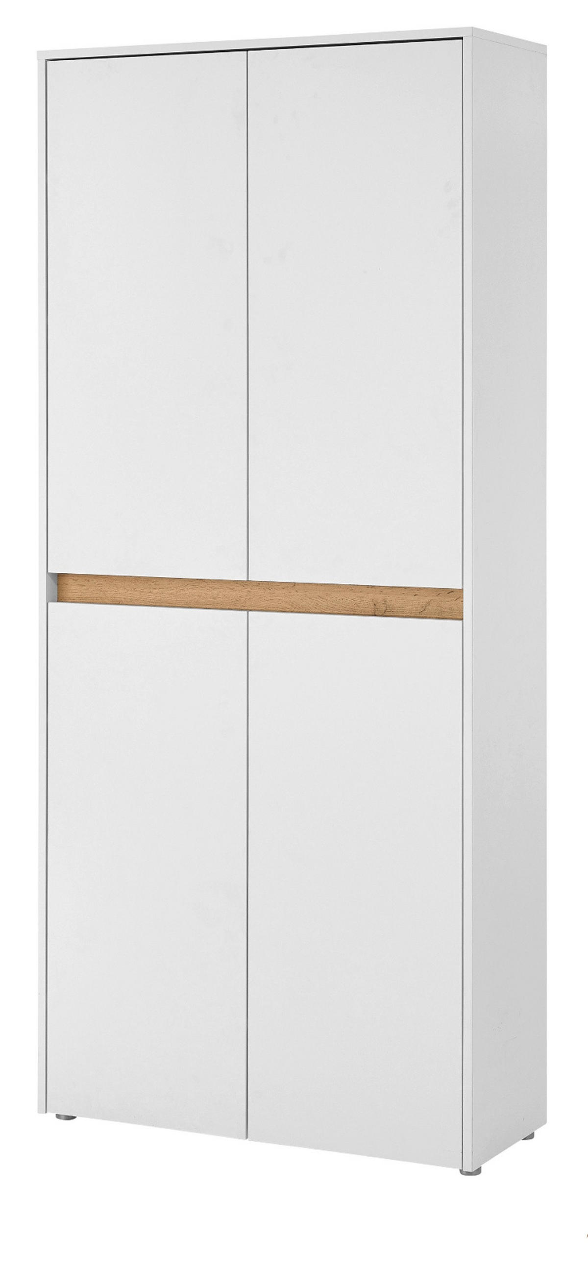 SCHUHSCHRANK weiß matt, Eiche Wotan 85 x 195 cm, Flurschrank 4-türig - Eiche Wotan/Schwarz, Holzwerkstoff/Kunststoff (85/195/35cm) - Furn.Design
