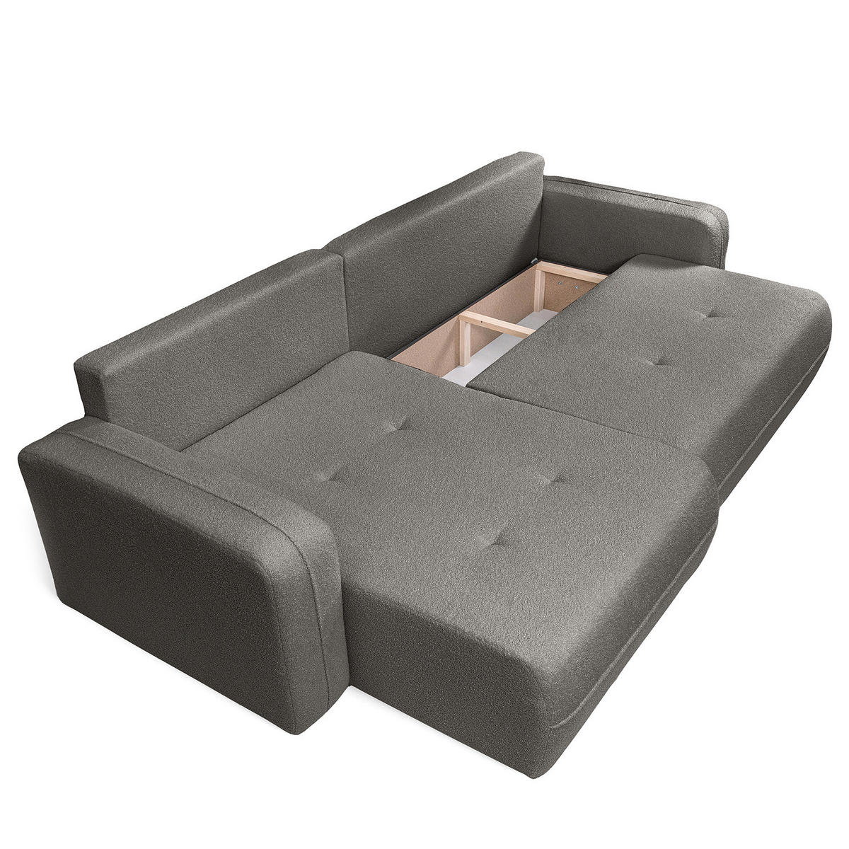 ECKSOFA mit Schlaffunktion - 272 cm - Dunkelgrau/Schwarz, Kunststoff/Textil (272/145cm) - home24
