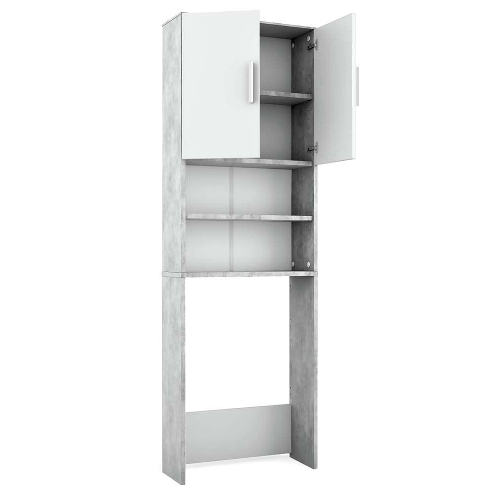TOILETTENSCHRANK Beton/Weiß 64 x 190 cm mit 2 Türen - Weiß/Grau, Holzwerkstoff (64/190/26cm) - Vicco
