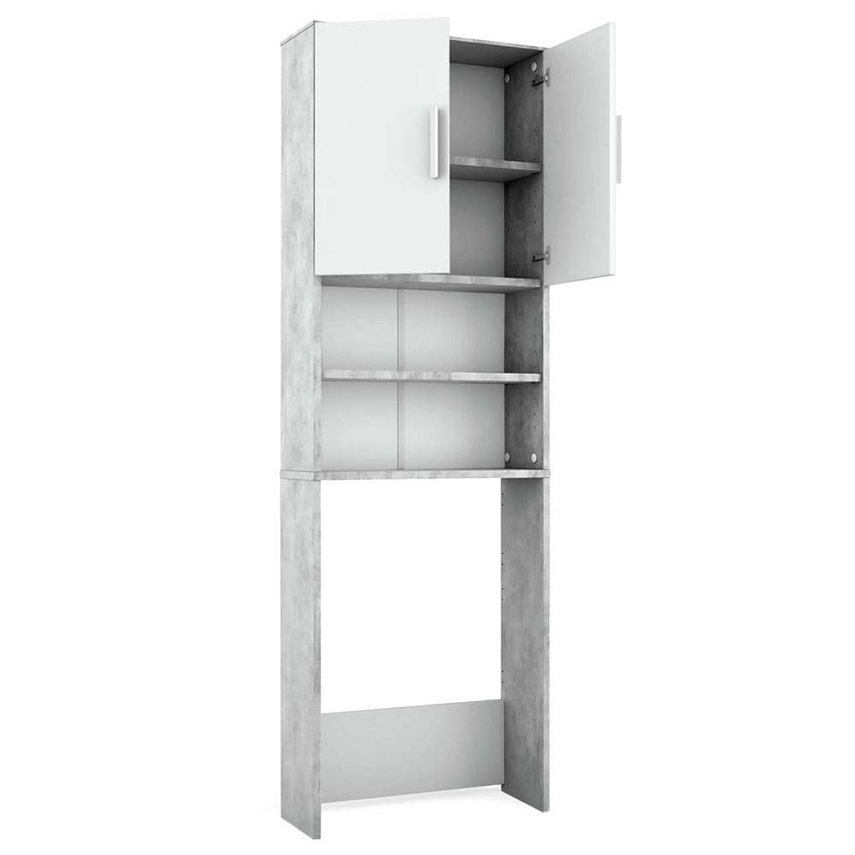 TOILETTENSCHRANK Beton/Weiß 64 x 190 cm mit 2 Türen - Weiß/Grau, Holzwerkstoff (64/190/26cm) - Vicco