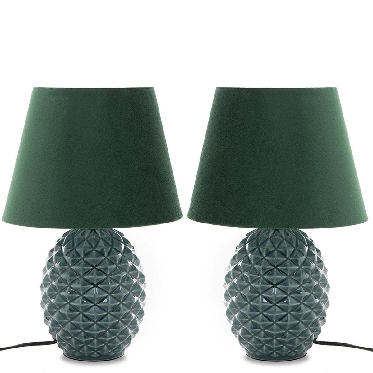 TISCHLEUCHTE FRUCTU, Tischlampe, 2-er Set, Grün - Grün, Keramik/Textil (25/25/38cm) - KONSIMO®