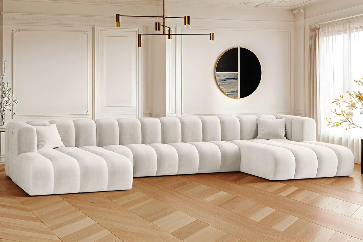 ECKSOFA, U-from, Sofa Grand U XL modular stoff Salvador Hellgrau - Ecru, Holz (179/408cm) - Kaiser Möbel
