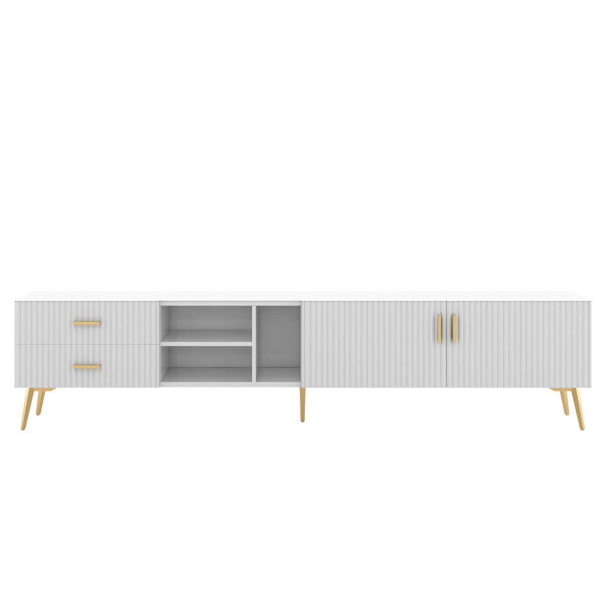 TV ormarić 180/35/41 cm bijeli od MDF-a s 2 ladice i 3 otvorena prostora za odlaganje - bijela, drvni materijal (180/44/35cm) - OKWISH