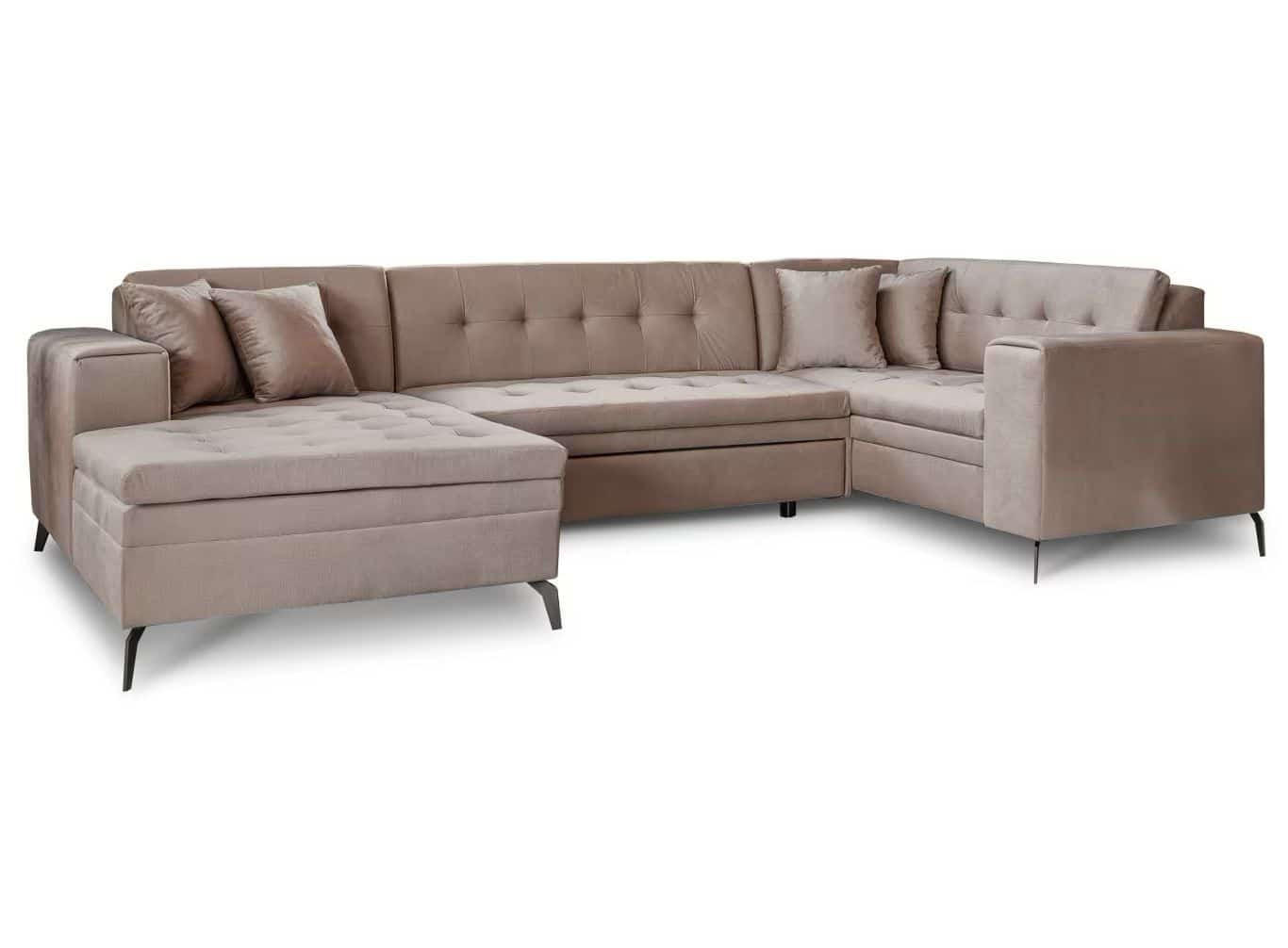 WOHNLANDSCHAFT mit Schlaffunktion, luxus Nube-Stoff - Beige/Schwarz, Textil/Metall (180/93/340cm) - Eltap