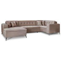 WOHNLANDSCHAFT mit Schlaffunktion, luxus Nube-Stoff - Beige/Schwarz, Textil/Metall (180/93/340cm) - Eltap