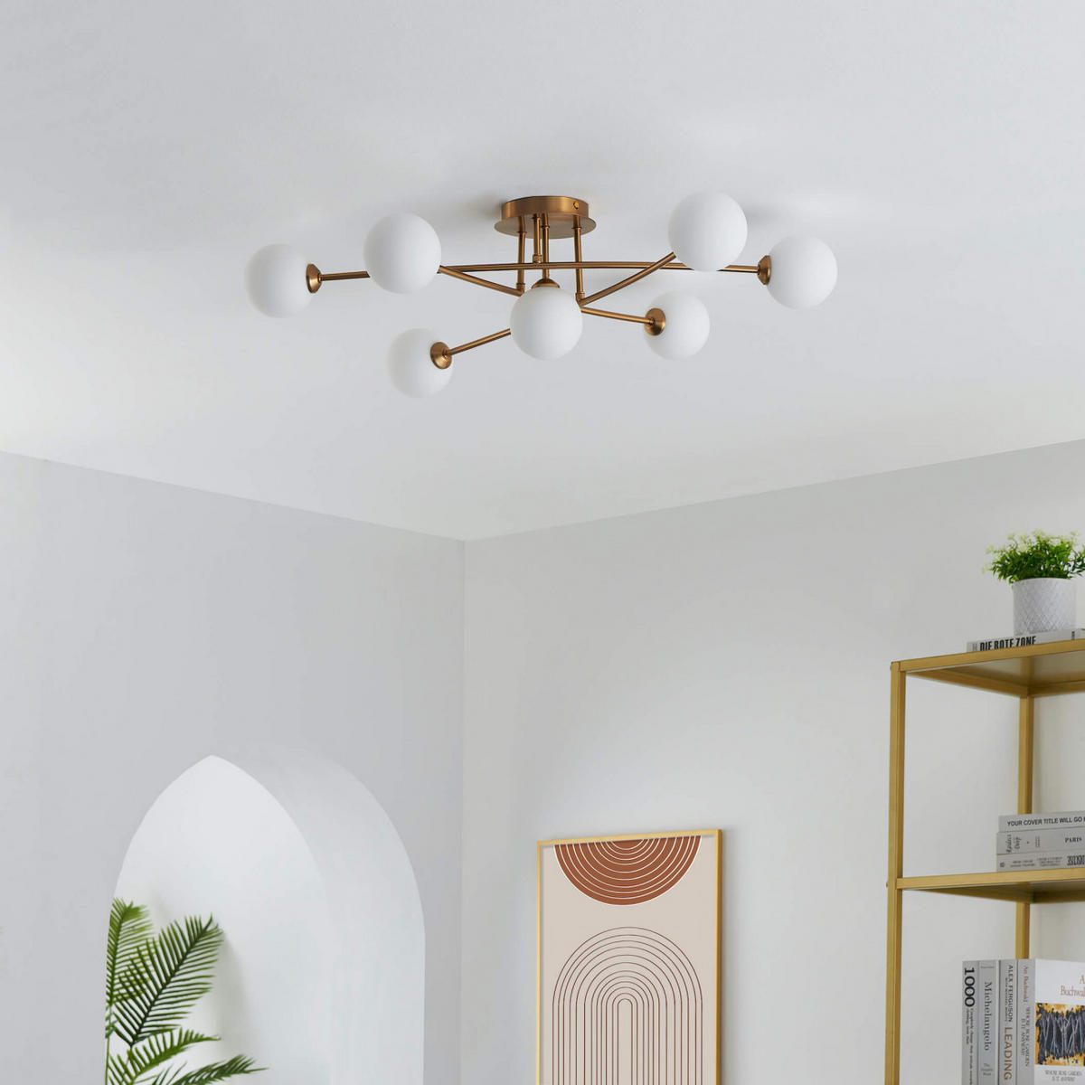 DECKENLEUCHTE Estrela, Gold / Messing, 85cm - Goldfarben, Glas (85/85/22cm) - KOSILUM