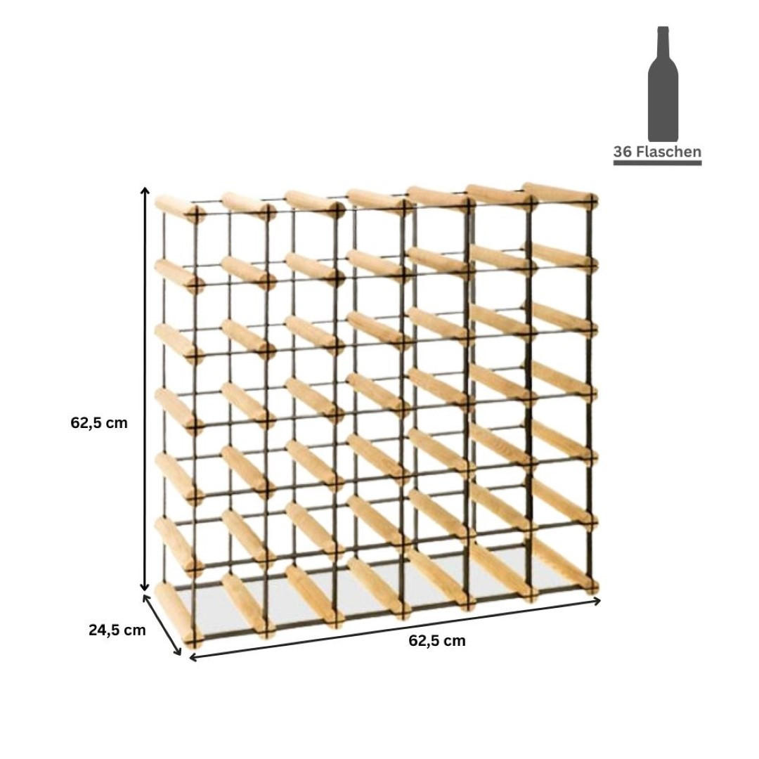 WEINREGAL Vinotega Mod Metal 62,5x62,5x24,5 cm 6x6 Flaschen Massives Kiefernholz Natur - Naturfarben, Holz (62.5/62.5/24.5cm) - PROREGAL