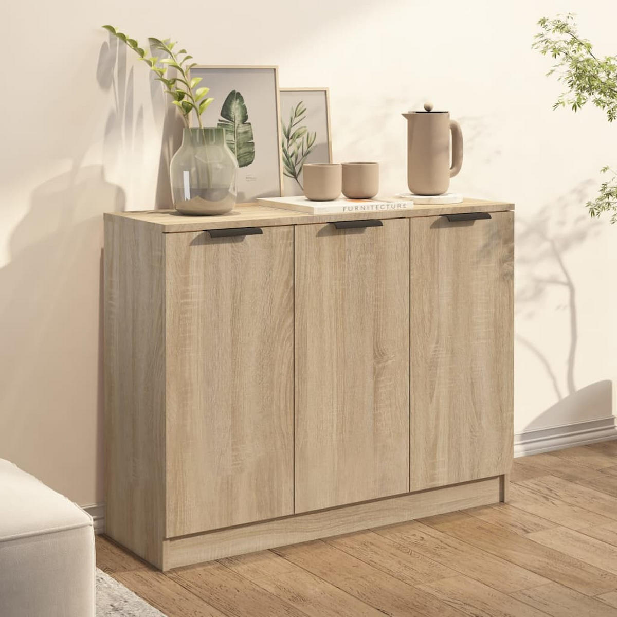 SIDEBOARD mit 3 Türen 90,5/30/70 cm aus Holzwerkstoff Sonoma-Eiche Dekor - Sonoma Eiche, Holz (90.5/70/30cm) - vidaXL