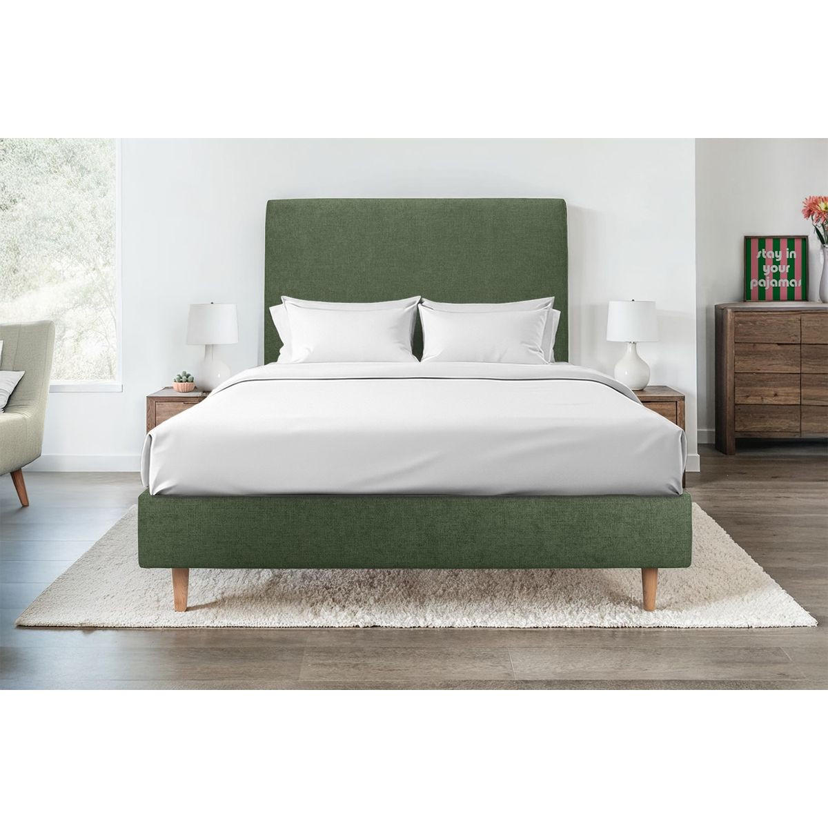 150 cm GEPOLSTERTES KOPFTEIL – Natté-Stoff in Khakigrün - Beige/Olivgrün, Karton/Holz (150/120/10cm) - Sommeil de Plomb
