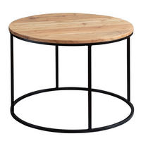 COUCHTISCH Naturholz mit stabiler Konstruktion und runder Ablage, Belastbarkeit 50 kg - Beige/Schwarz, Holz/Metall (60/60/43cm) - KADIMA DESIGN