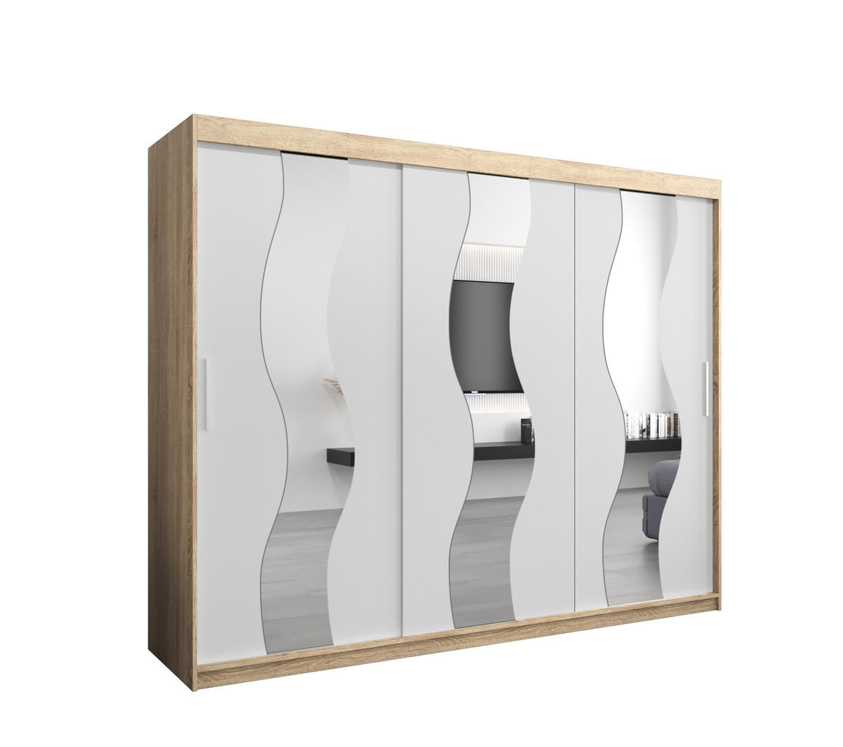 SCHWEBETÜRENSCHRANK 200/250/62 2-türig - Silberfarben/Weiß, Holz/Kunststoff (250/200/62cm) - Abiks Möbel