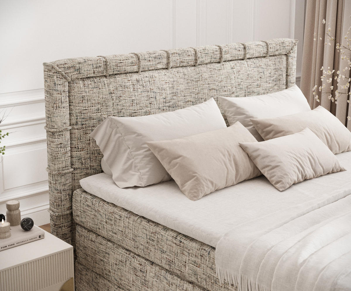 BOXBETT Estelle Beige 140/200 cm im Webstoff - Beige/Schwarz, Holz/Holzwerkstoff (140/200cm) - Maison de Reve