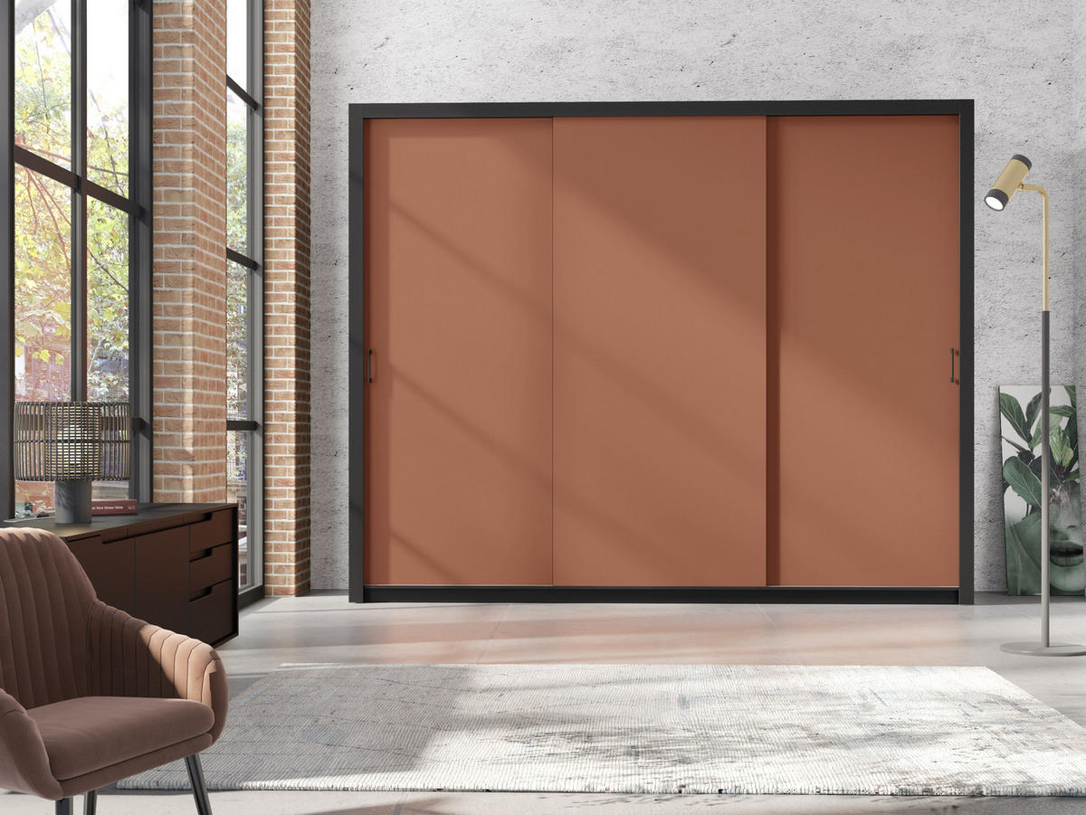 SCHIEBETÜRENSCHRANK - Kleiderschrank Sahara - 250 - Rotwein - Rot/Schwarz, Holzwerkstoff (255/206/60cm) - Möblo