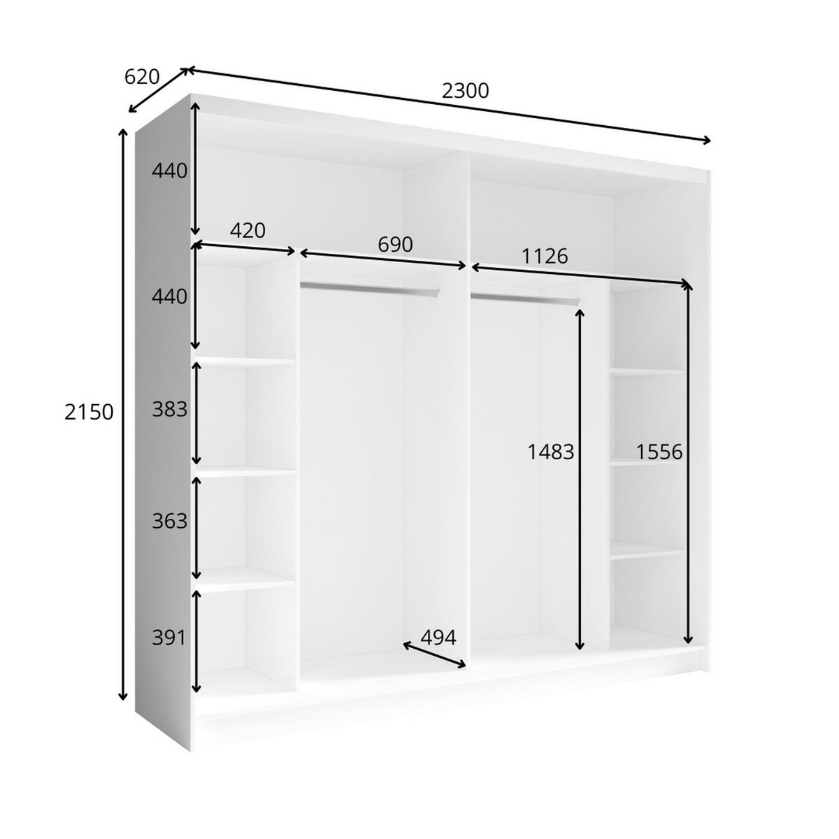 KLEIDERSCHRANK Wellington Eiche 230/215/62 - Eichefarben/Graphitfarben, Holzwerkstoff (230/215/62cm) - RAUMHIRSCH FURNITURE
