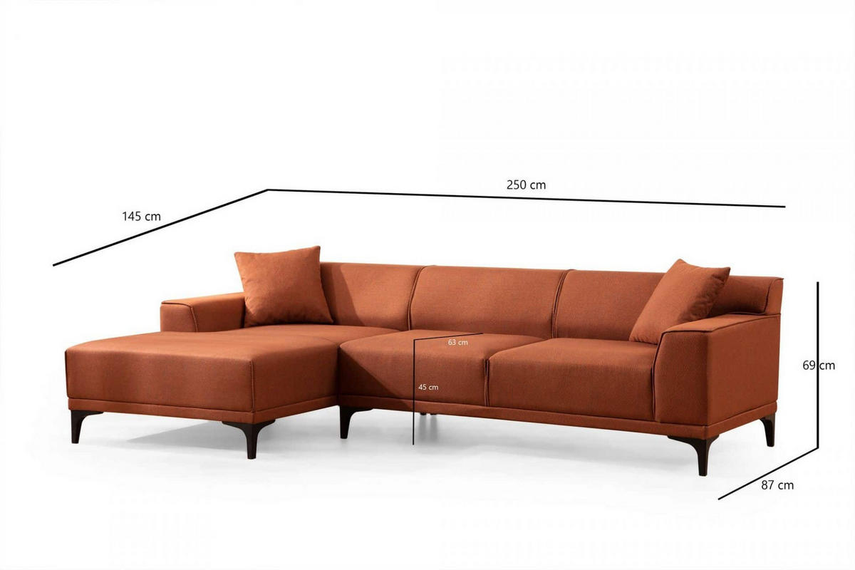 ECKSOFA modern inklusive Zierkissen - Schwarz/Orange, Holz/Kunststoff (250/145cm) - myHomelando