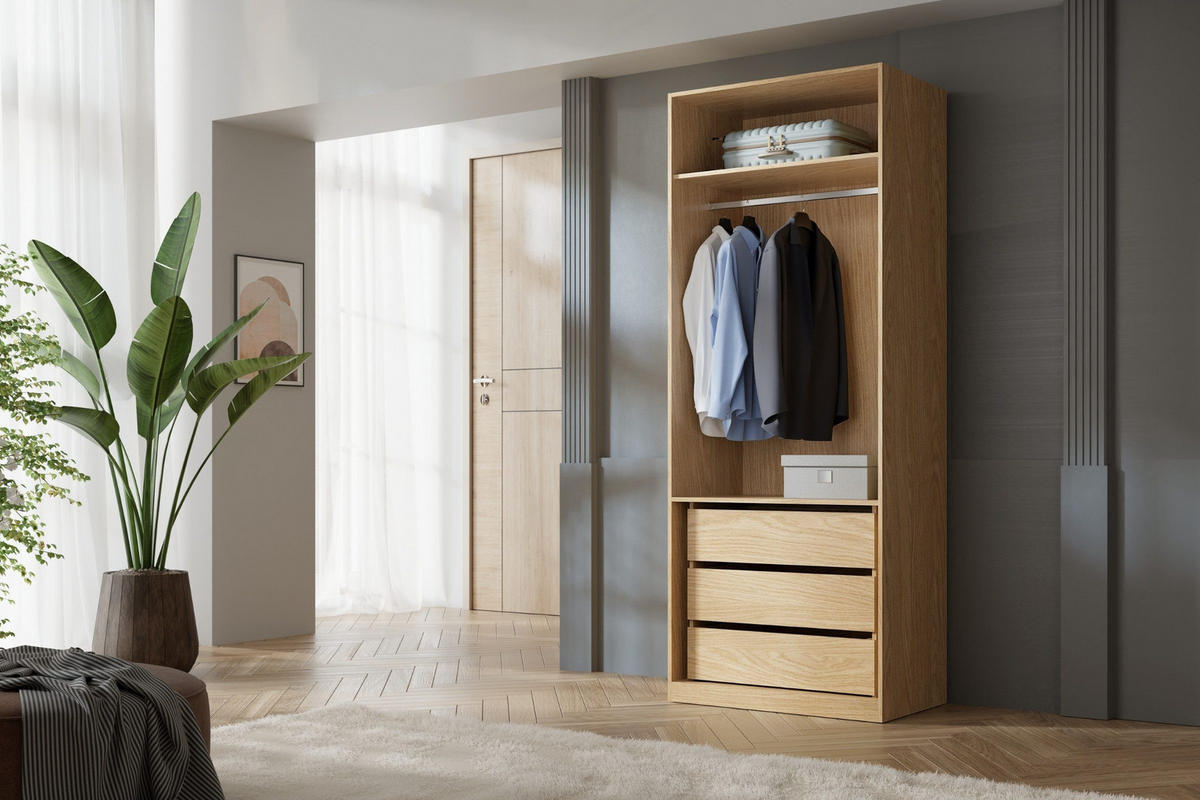 KLEIDERSCHRANK SUN 90/237/60 cm in Frühlingseiche/Macadamia - Eichefarben, Holzwerkstoff (90/237/60cm) - Deine Möbel 24