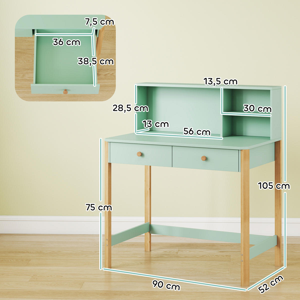 SCHREIBTISCH DE-17554 Grün - Grün, Holzwerkstoff (90/105/52cm) - ComfortXL