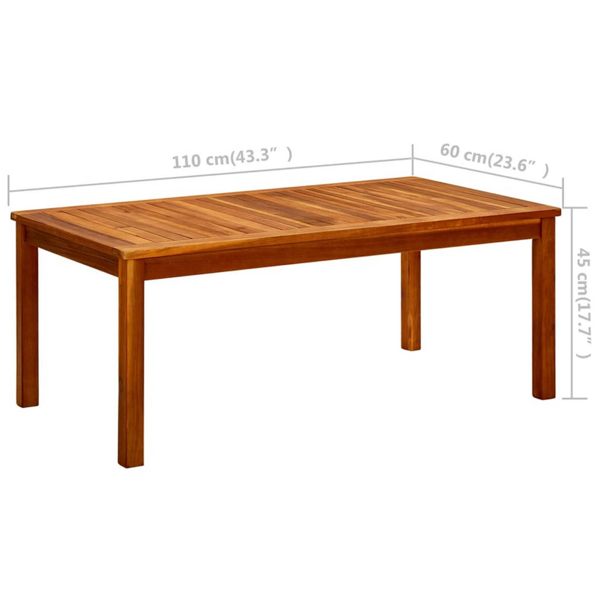 COUCHTISCH mit Latten-Tischplatt, 110/60/45 cm, aus Massivholz Akazie - Braun, Holz (110/60/45cm) - vidaXL