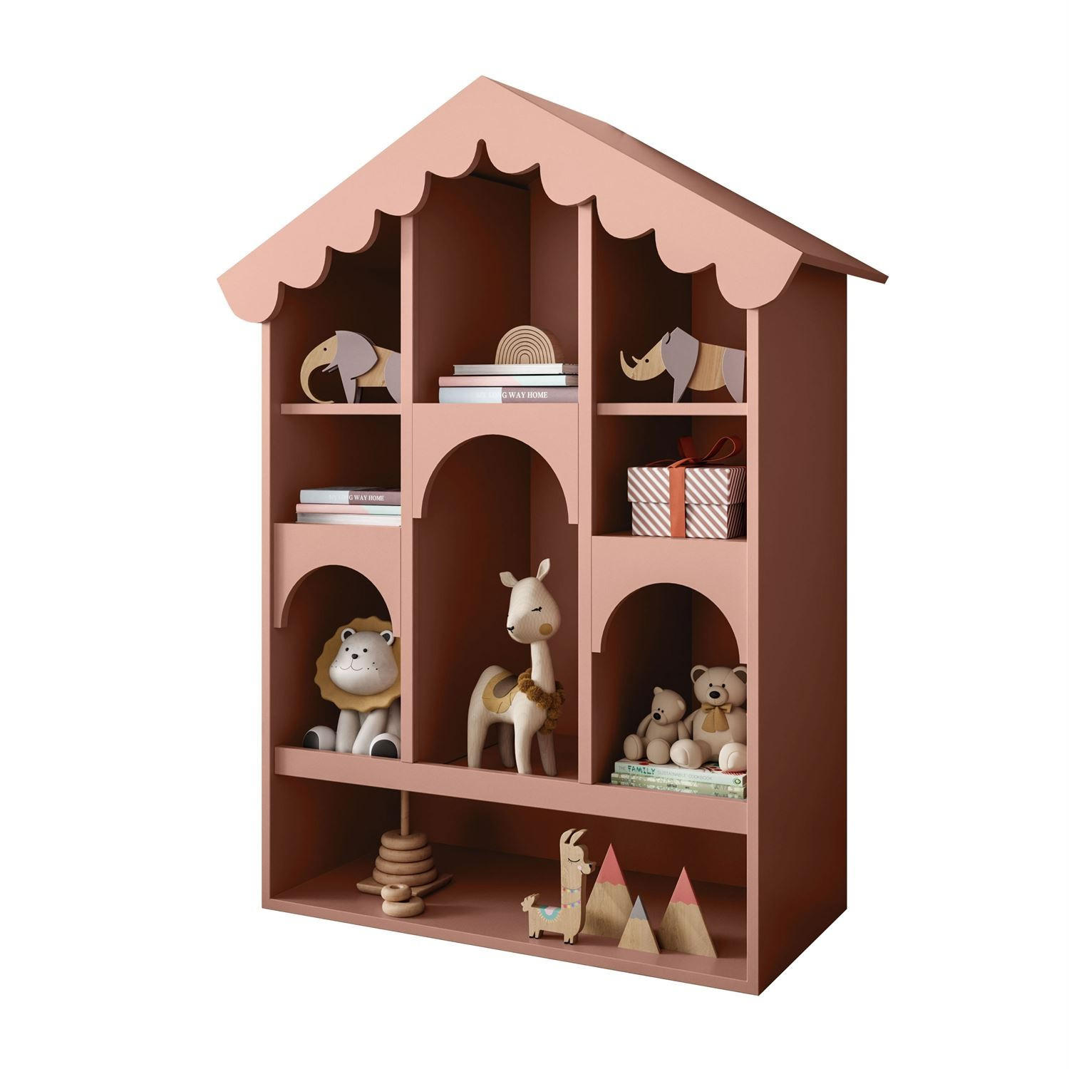 BABYREGAL BABUSHKA – Puppenhaus-Design, Natürlich Rosa - Rosa, Holzwerkstoff (90/119/39cm)