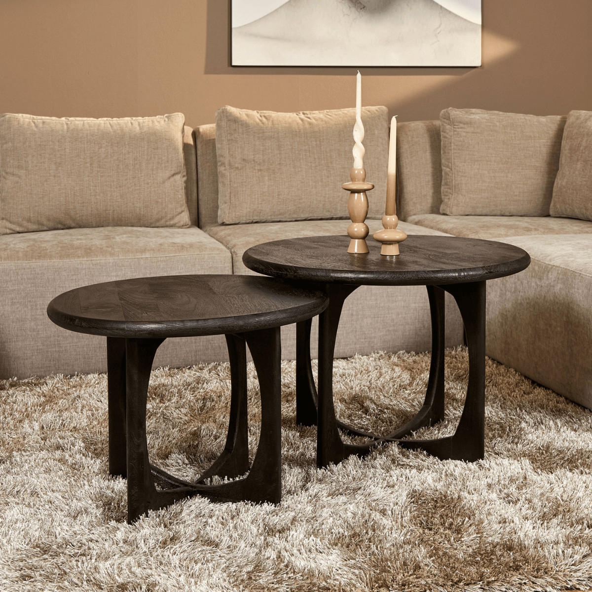 COUCHTISCH Milorin Mangoholz 70 cm / 70 cm Schwarz - Schwarz, Holz (70/70/50cm)