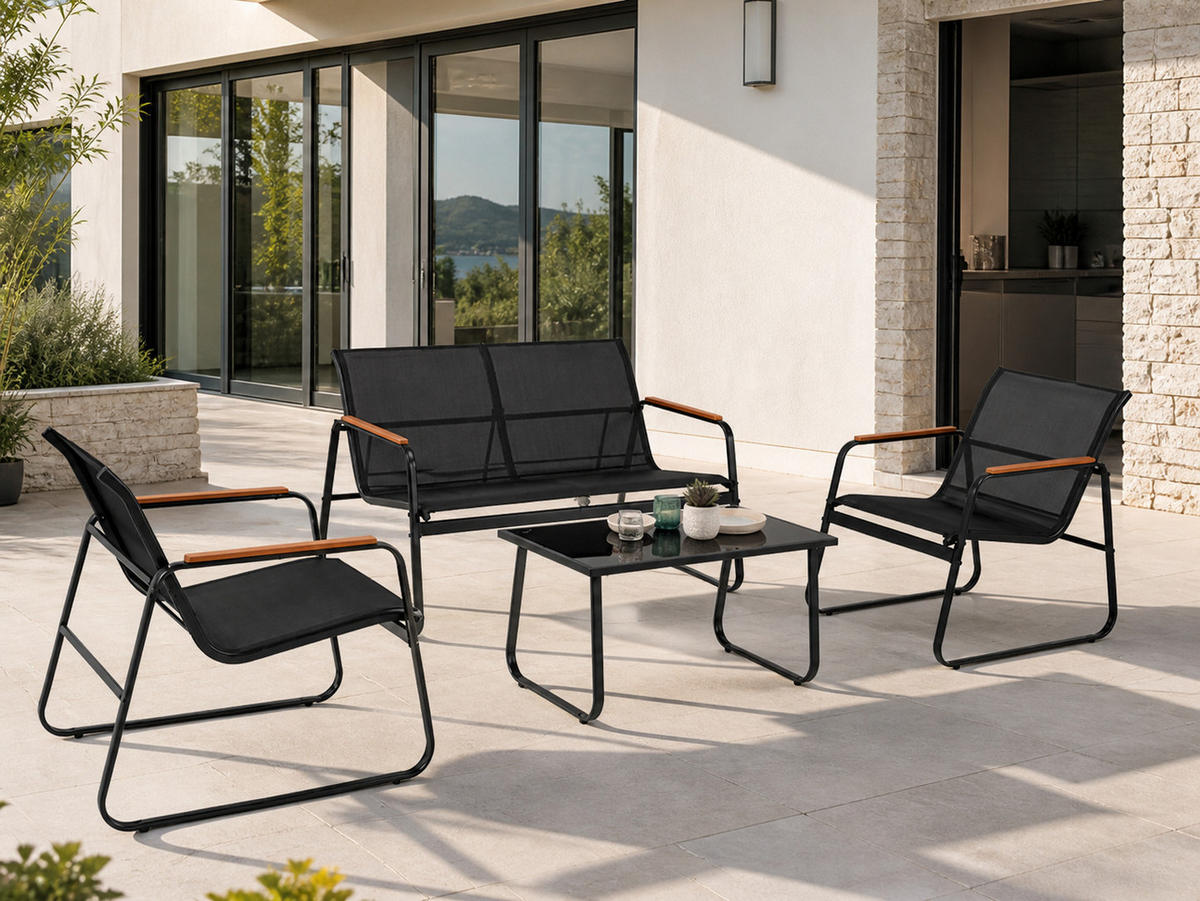 GARTENMÖBEL Aurora Schwarz 4 Personen Aus Stoff - Schwarz, Metall - Concept Usine