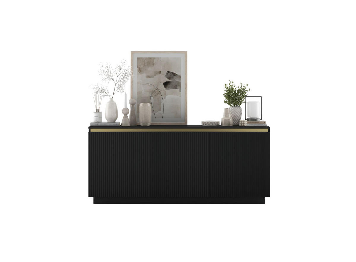 KOMMODE Selene 3D Schwarz Matt Glamour 167 cm - Schwarz, Holzwerkstoff (166.8/71.4/35cm) - Meble Lindner