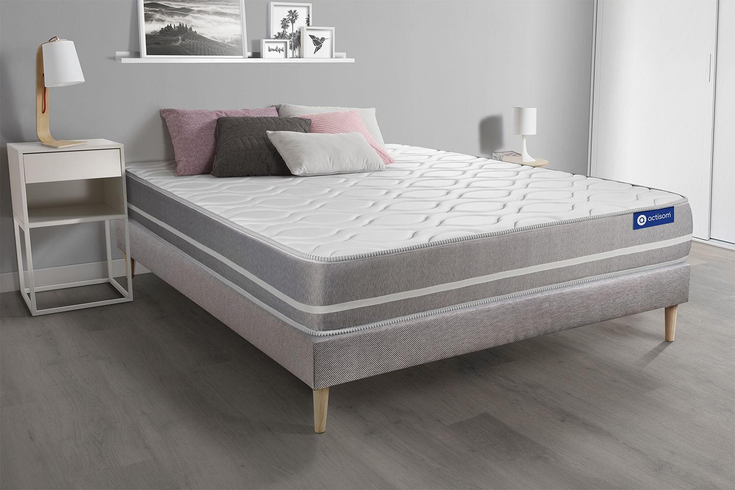 BETT Actimemo touch Memory-Schaum 140 x 220 cm h1 - Kit Bettgestell Grau - Beige/Grau, Holz (140/220cm) - ACTISOM