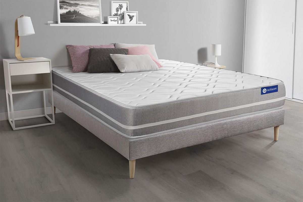 BETT Actimemo touch Memory-Schaum 90 x 200 cm h1 - Kit Bettgestell Grau - Beige/Grau, Holz (90/200cm) - ACTISOM