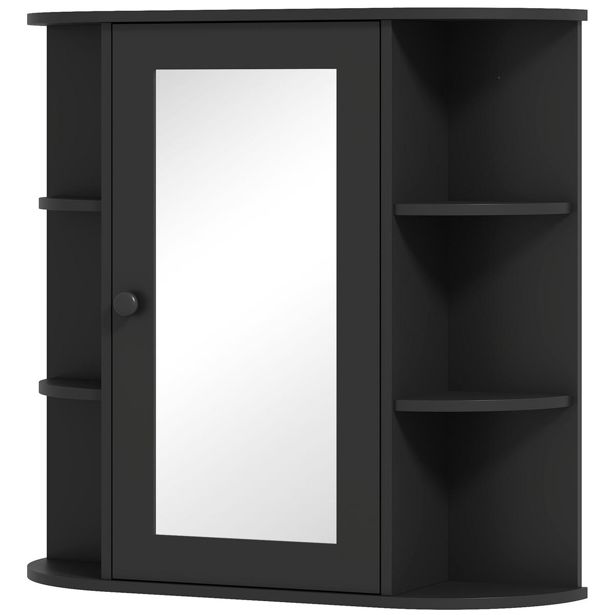 SPIEGELSCHRANK Spiegelschrank mit 6 offenen und 2 geschlossenen Ablagen,66 x 17 x 63 cm ,Schwarz - Schwarz, Glas (66/63/17cm) - Vallsero