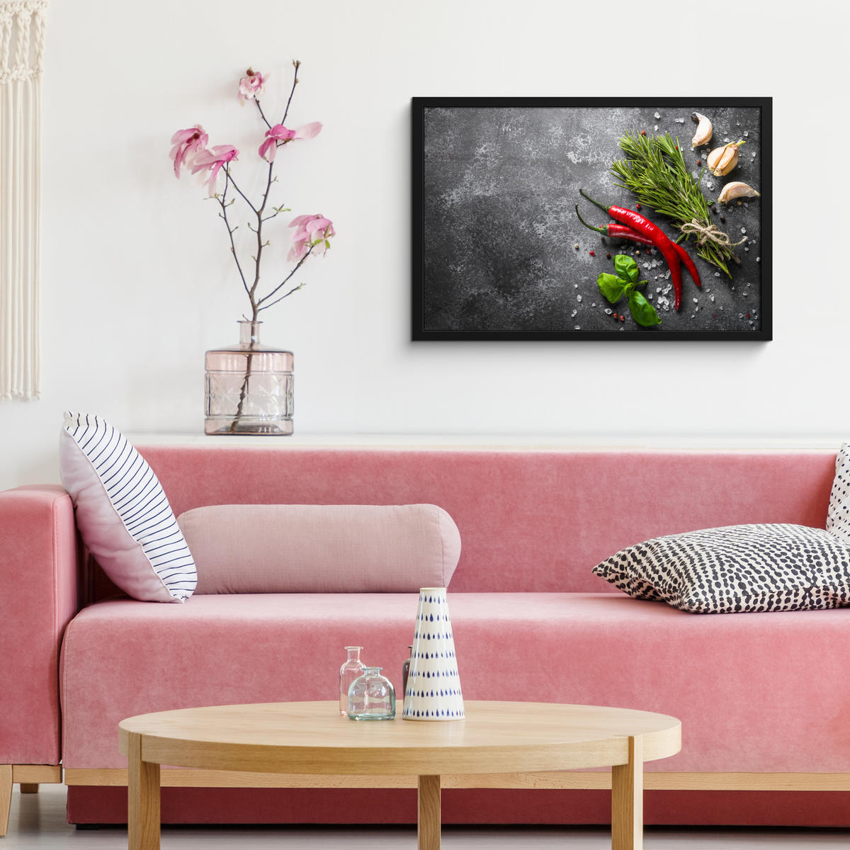 ZARÁMOVANÝ PLAGÁT Korenie - bylinky - korenie - betón 60x40 cm - tmavosivá, papier (60/40cm) - MuchoWow