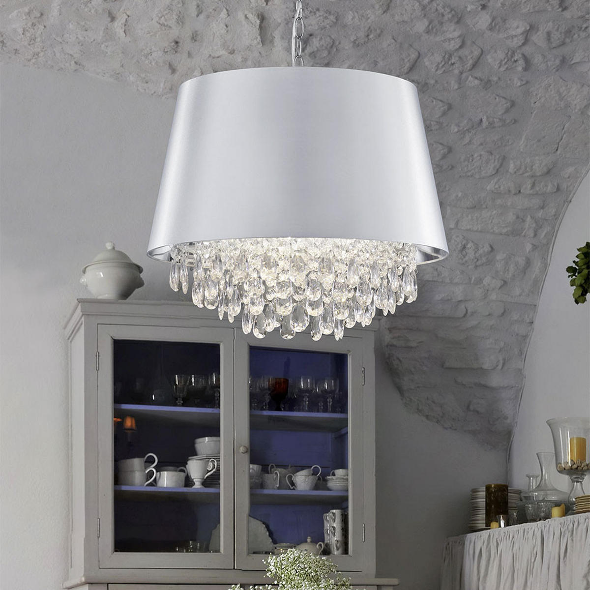 HÄNGELEUCHTE Kristall Chrom Rund - Silberfarben, Metall (50/50/150cm)