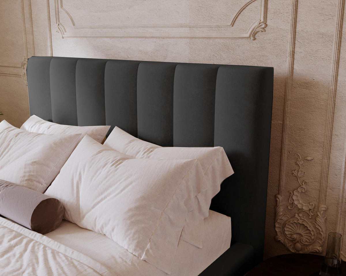 POLSTERBETT 180x200 cm Velor, Lattenrost, Bettkasten, Schwarz - Schwarz, Holz/Textil (180/200cm) - Emporius